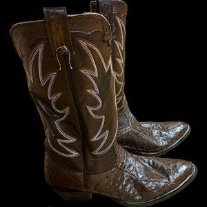 Vintage authentic ostrich skin and leather cowboy boots